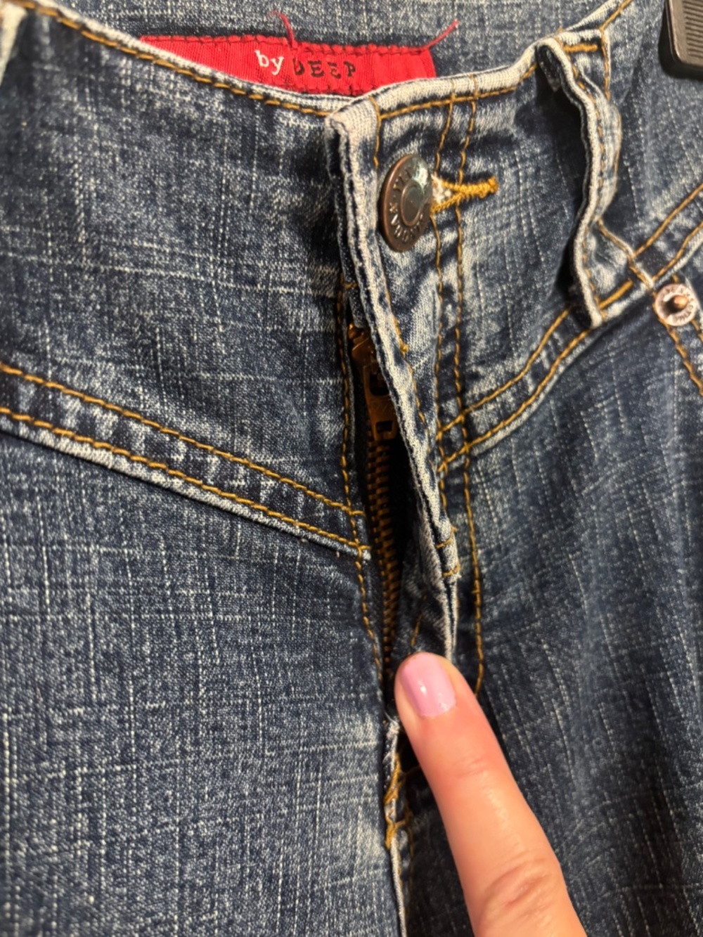 Denim Bell Bottom Floral Beaded -L - Picture 6 of 9